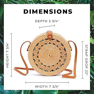 Novum Crafts Round Rattan Bag for Women - Handmade Straw Bags - Wicker Purse - Brown White Circle... | Amazon (US)