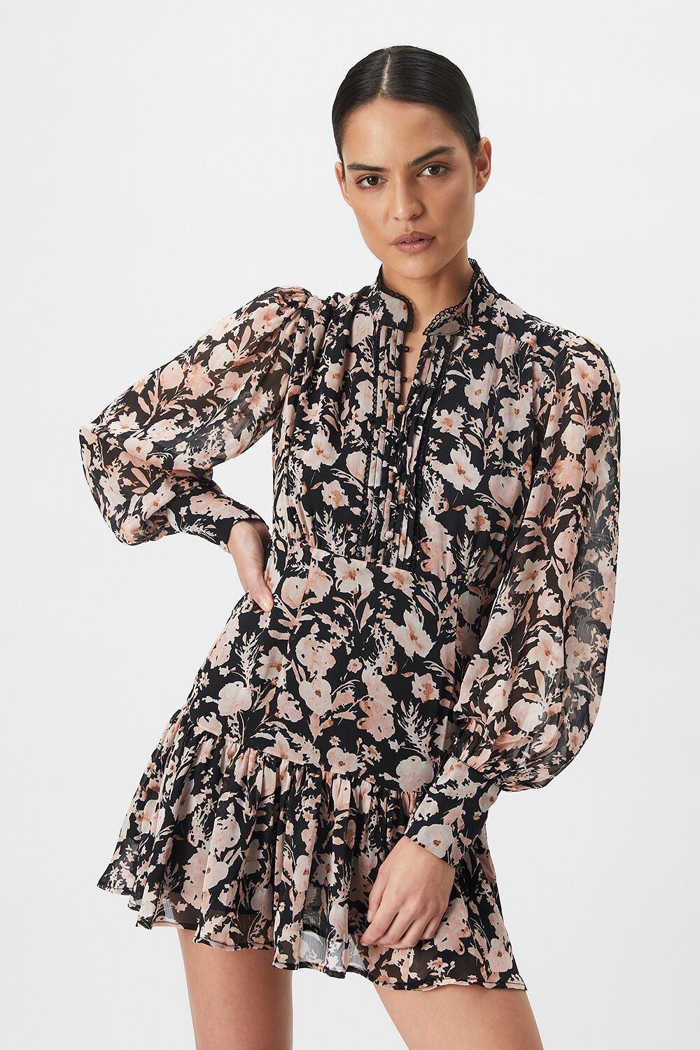 Amelie Floral Mini Dress in Apricot Fl | Bardot (US)