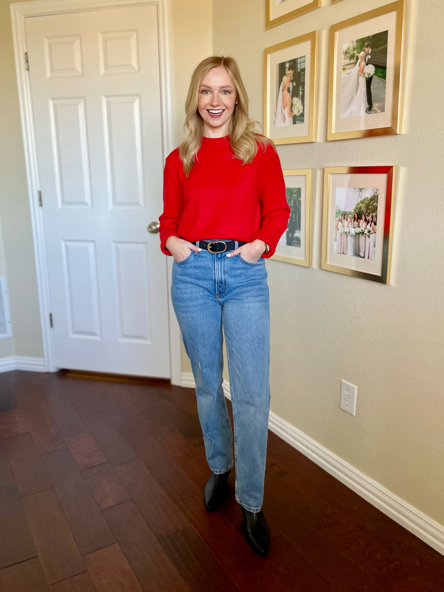 Wearing a 26S in jeans and XS in sweater | red sweater, Christmas sweater, holiday outfit 

#LTKSeasonal #LTKCyberWeek #LTKHoliday