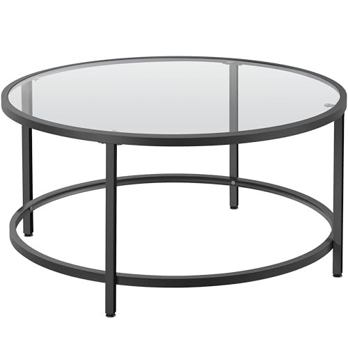 Yaheetech 36" Round Glass Coffee Table, Black Circle Coffee Table Center Table with Glass Top, Small Coffee Table for Living Room, Office & Apartment | Amazon (US)