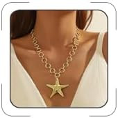 Gold Starfish Necklaces for Women Bohemian Mermaid Necklaces Summer Ocean Seashell Charm Necklace... | Amazon (US)