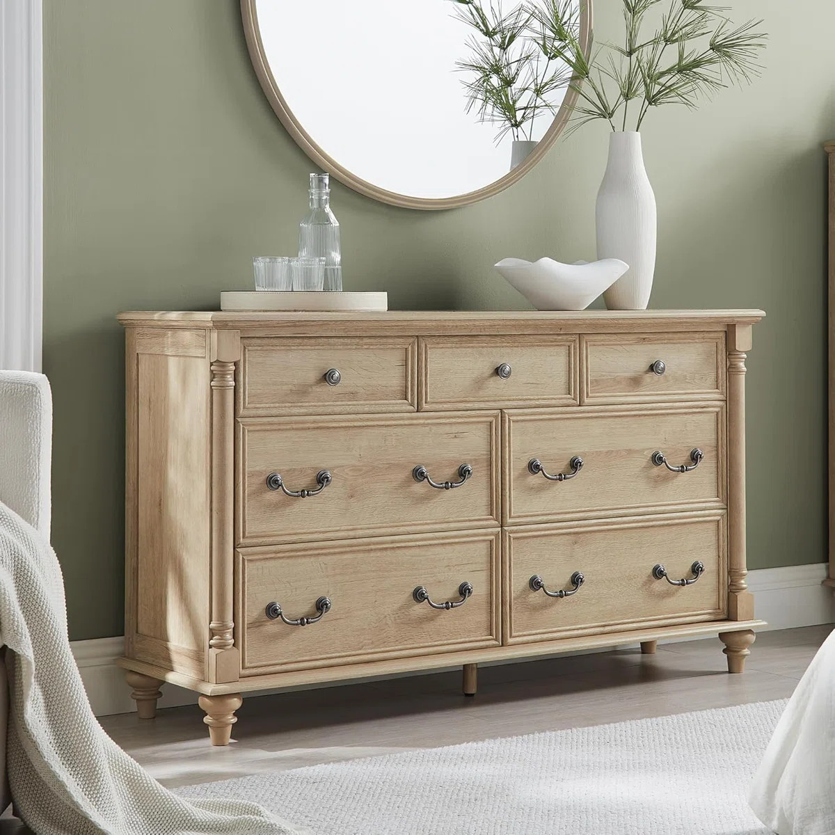 Ojaswi Farmhouse 7 - Drawer Dresser, Wood Rustic Dresser Chest of Drawers with 2 Size Drawers for... | Wayfair North America