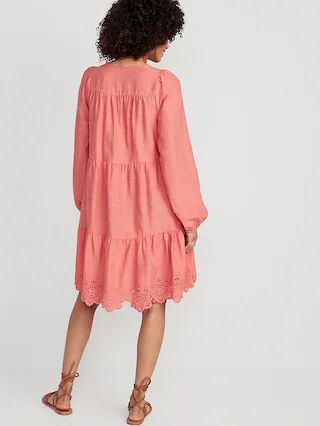 Tiered Lace-Up Mini Swing Dress for Women | Old Navy (US)