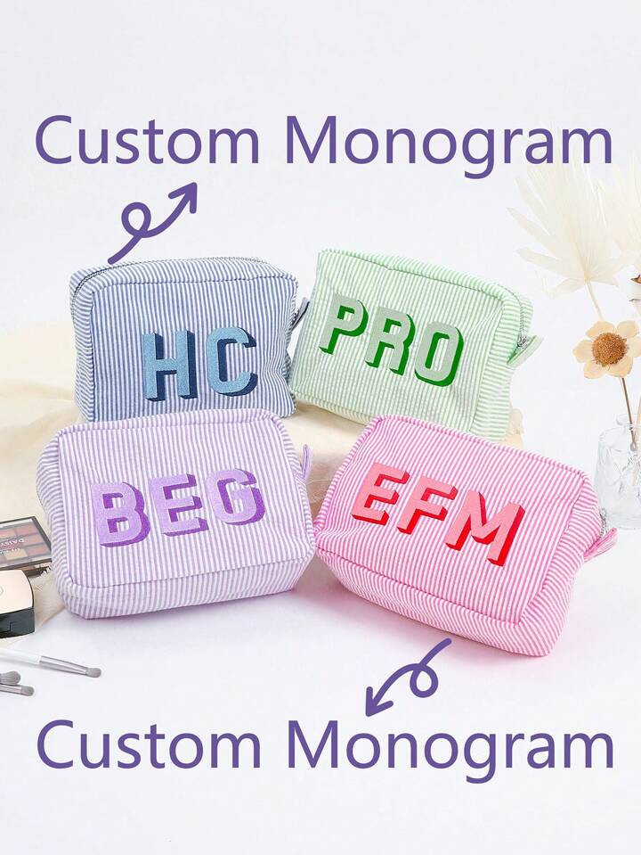 Custom Shadow Monogram Cosmetic Bag, Shadow Monogram Embroidered Makeup Bag, Personalized Bridesm... | SHEIN