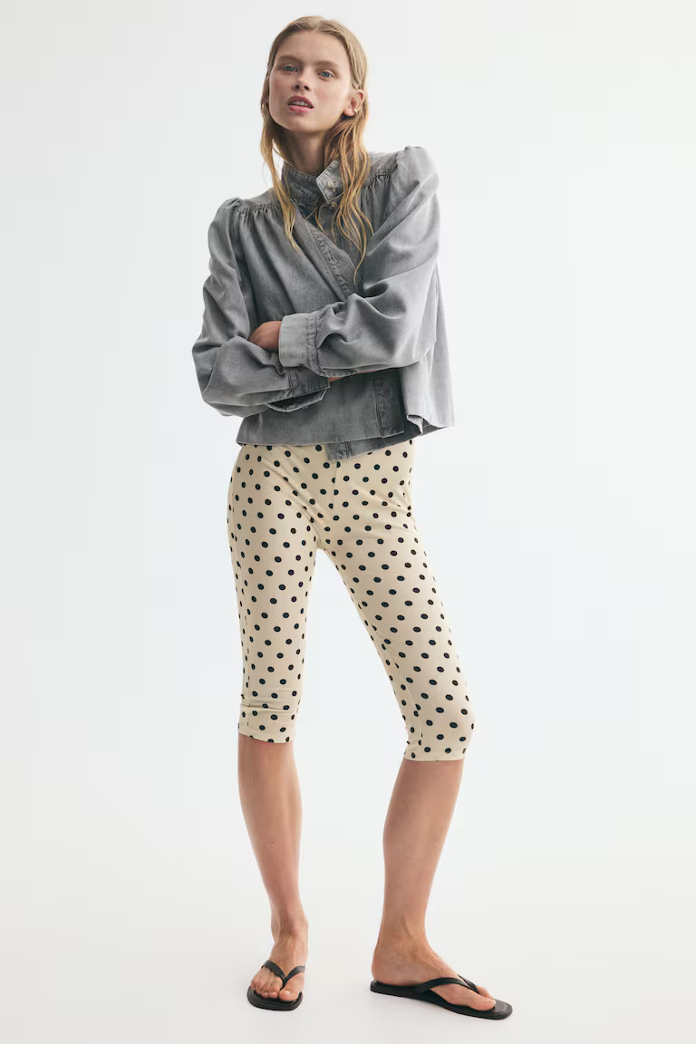 H & M - Printed Capri Pants - Light Yellow/Polka Dot | H&M (US, CA, MX)