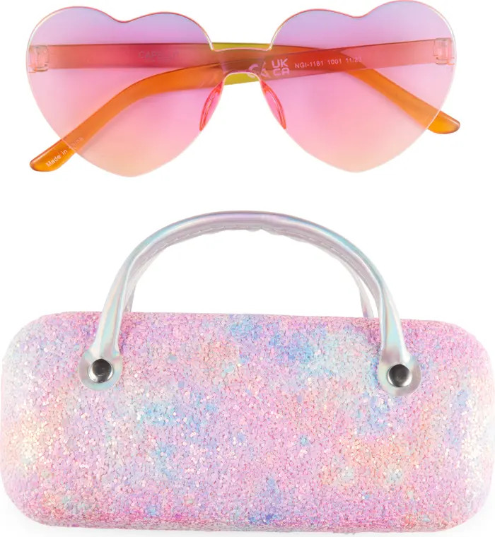Capelli New York Kids' Gradient Heart Sunglasses & Watercolor Glitter Case Set | Nordstrom | Nordstrom