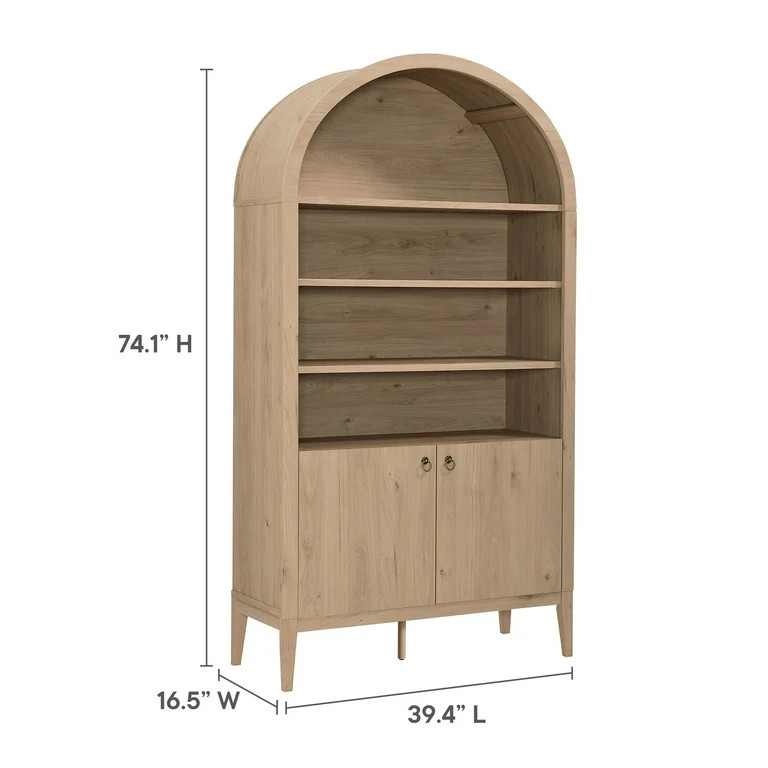 Modway Nolan 74" Tall Arched Storage Display Cabinet Bookshelf in Light Oak | Walmart (US)