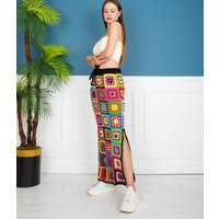 Crochet Maxi Skirt, Granny Square Long Colorful, Slit Pencil Vintage Skirt | Etsy (US)