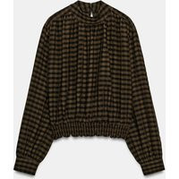 Zara - Plaid Blouse - Dark Brown - M - Woman | Zara US