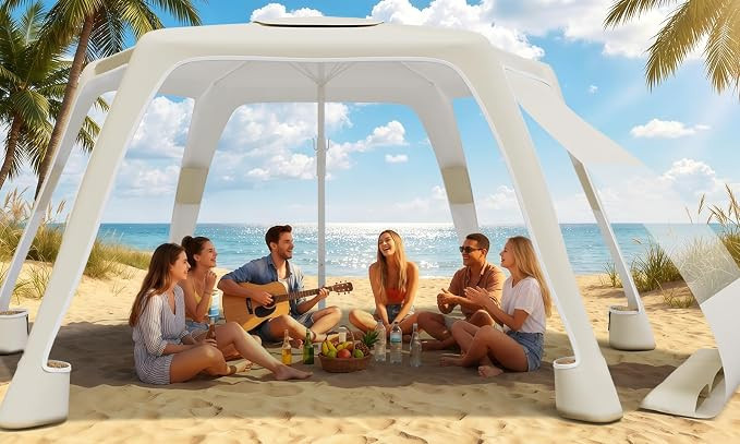 Beach Cabana with 6-Corner, 8'×8' UPF50+ Beach Canopy, Adjustable Height Beach Tent Sun Shelter,... | Amazon (US)