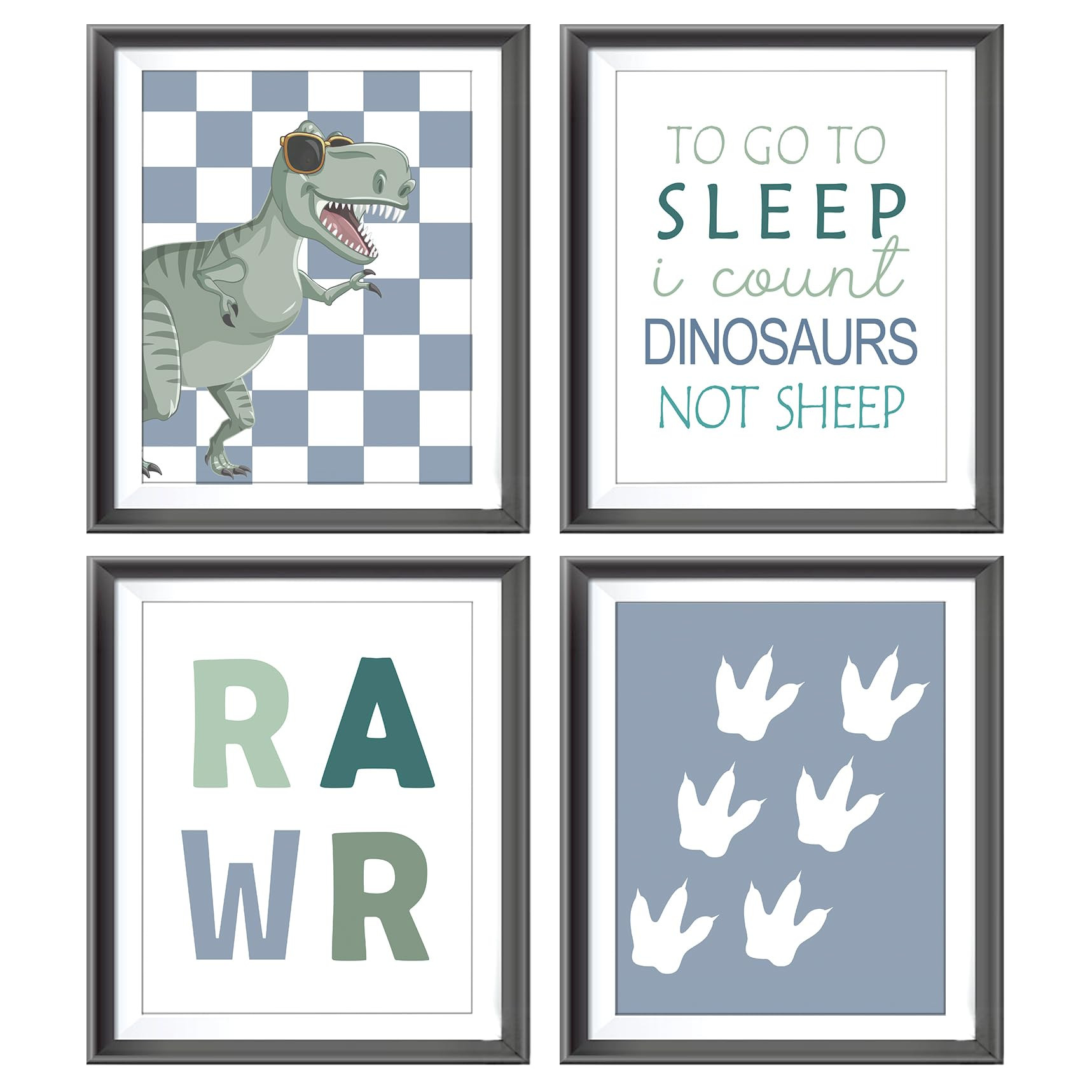 Rawr Retro Checkered Dinosaur T-Rex Pawprints Poster Prints for Teen Boy Kids Room Playroom Decor... | Amazon (US)