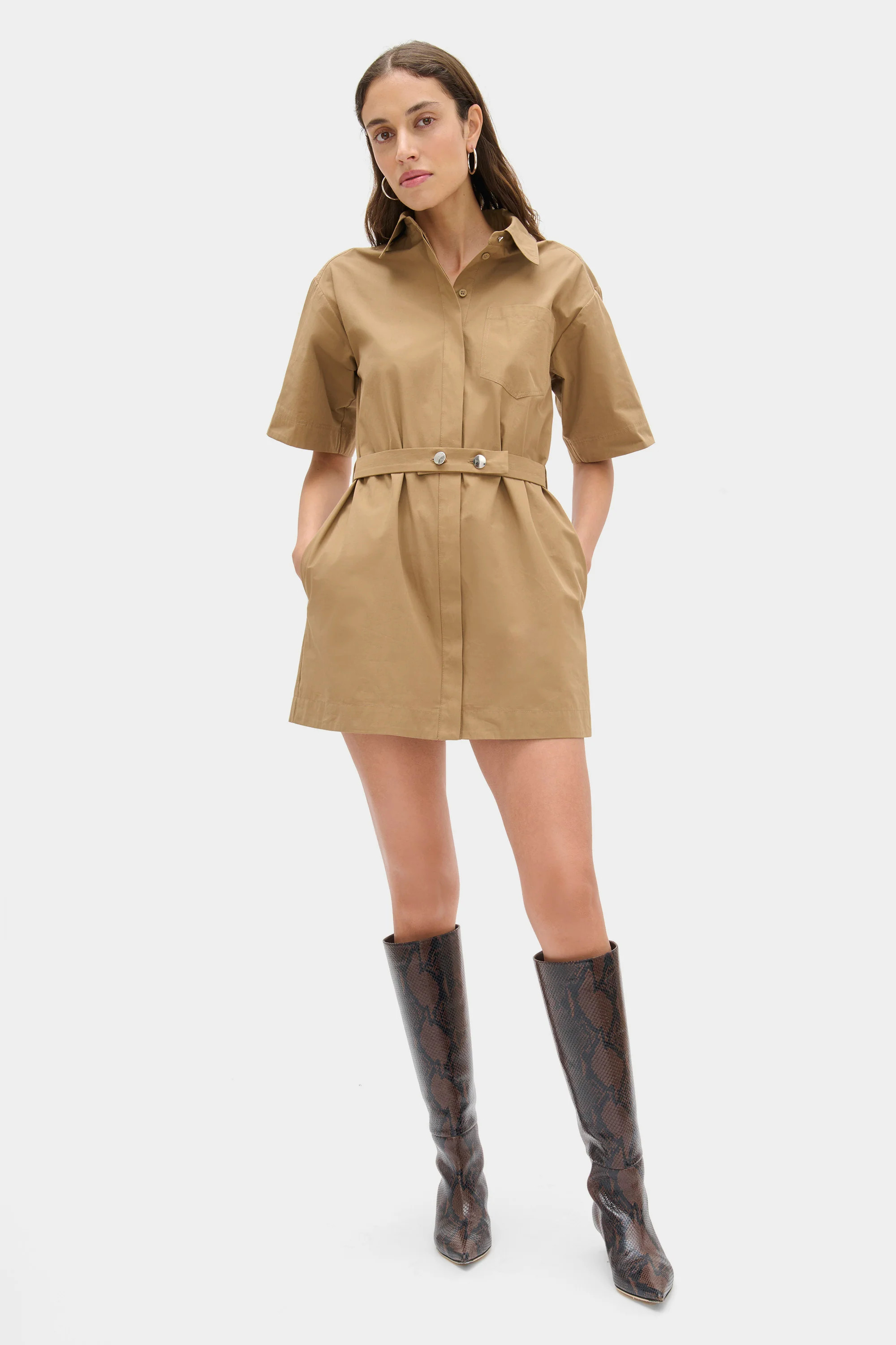 ALIGNE Belted Mini Dress - Beige | Reign | ALIGNE USA