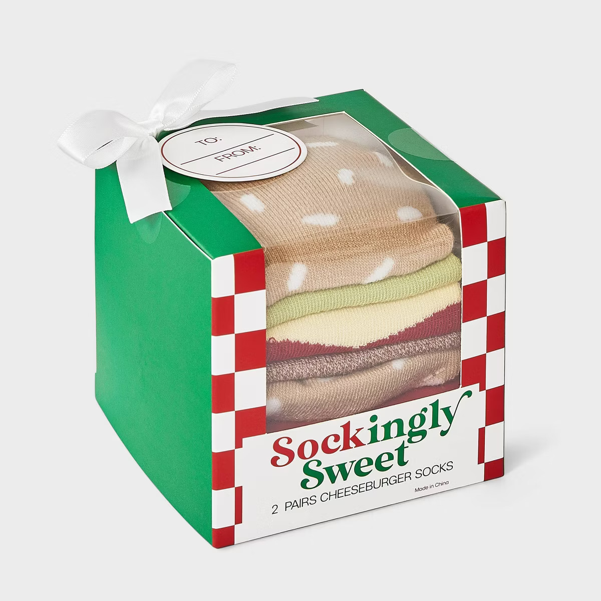 Women's Hamburger Christmas 2pk Crew Socks - Tan/Red/Yellow 4-10 | Target