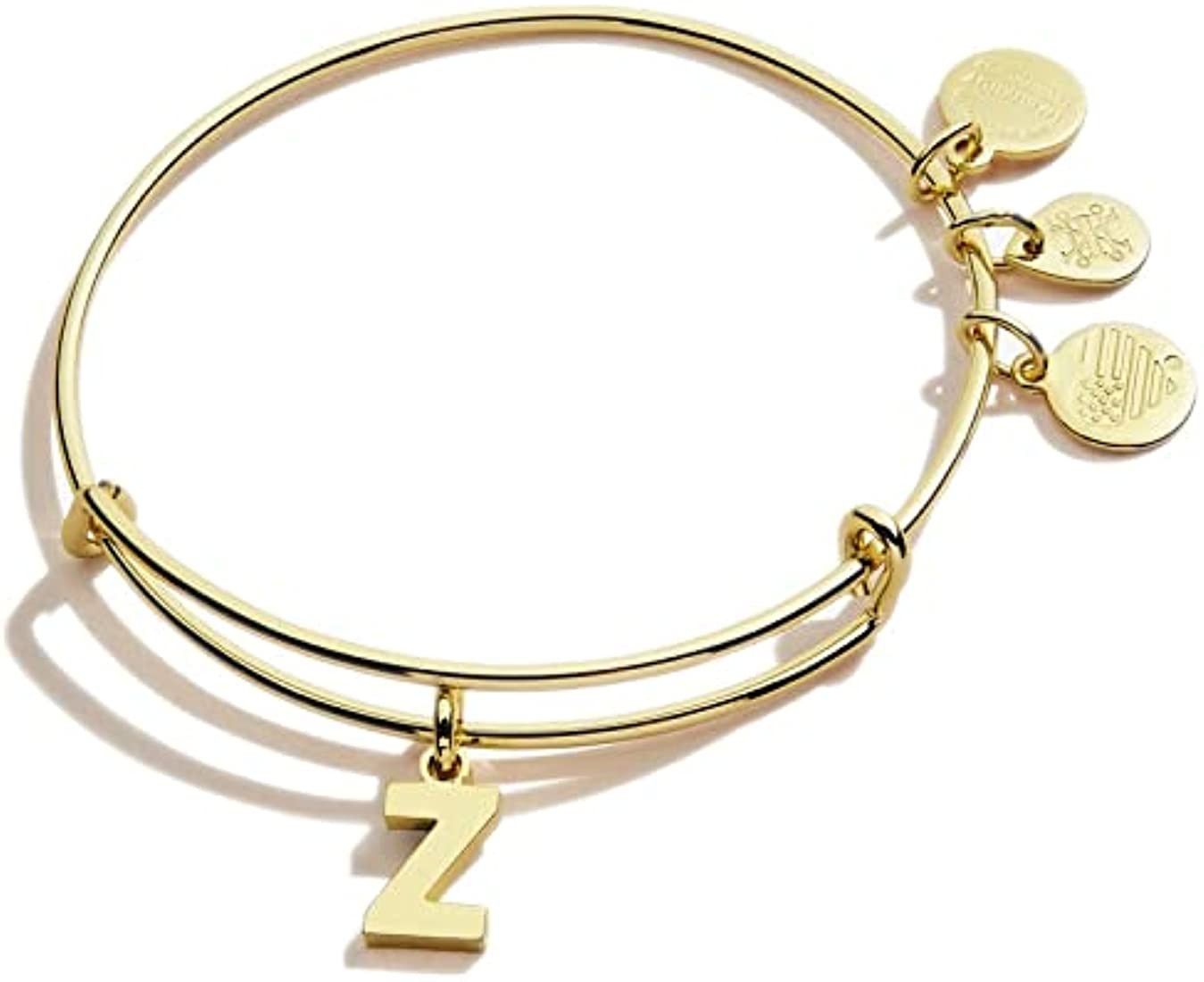 Alex and Ani Expandable Bangle for Women, Initial Z Letter Charm, Shiny Gold Finish, 2 to 3.5 in | Amazon (US)