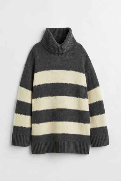 Cashmere-mix polo-neck jumper - Dark grey marl/Striped - Ladies | H&M GB | H&M (UK, MY, IN, SG, PH, TW, HK)