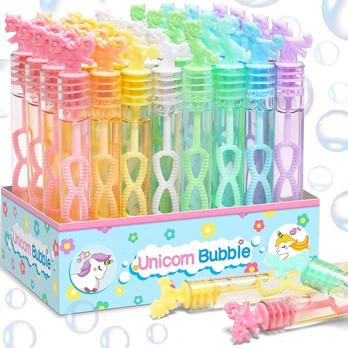 32 Piece Pastel Mini Unicorn Bubble Wand, Party Favors, with Gift Box | Carnival Prizes, Birthday... | Amazon (US)