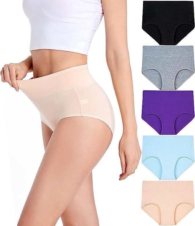 HAVVIS Women's Briefs Underwear Cotton High Waist Tummy Control Panties Rose Jacquard Ladies Pant... | Amazon (US)