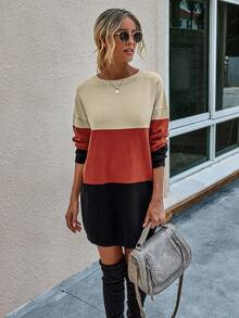 Color Block Drop Shoulder Sweater Dress | SHEIN