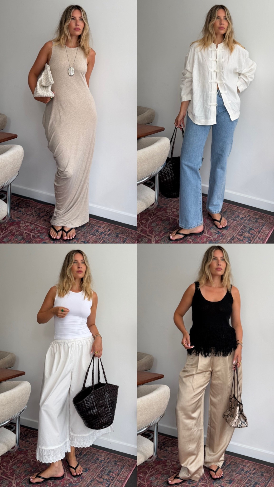 4 simple looks I’ve worn recently 🤍 

Dress size 10
Shirt large 
White trousers size 10
Black top small
Beige trousers small

#LTKuk #LTKsummer #LTKeurope
