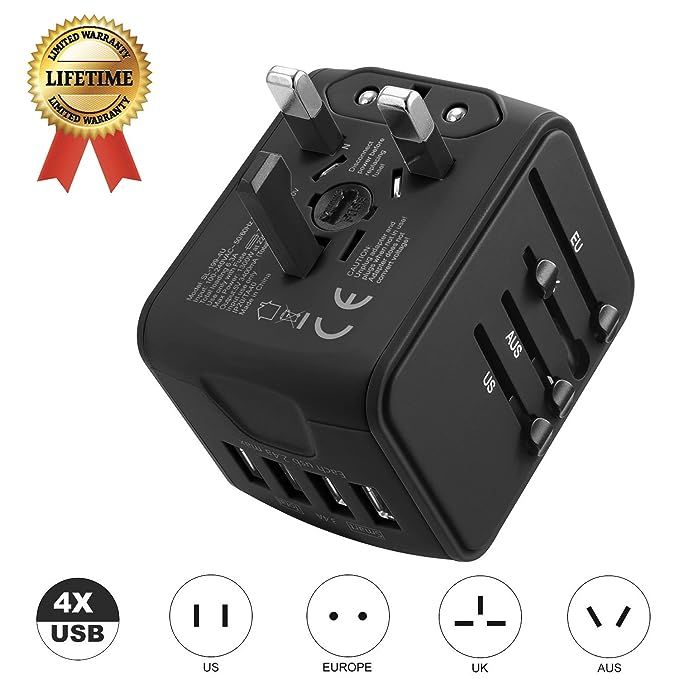 International Travel Adapter Universal Power Adapter Worldwide All in One 4 USB with Electrical P... | Amazon (US)