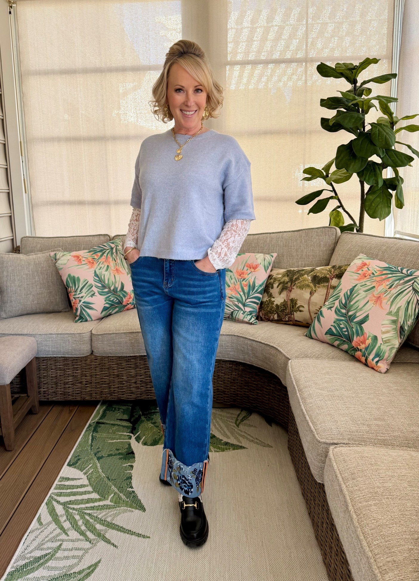 I love mixing and matching these Amazon statement jeans to create fun looks that are perfect for spring. This lace sleeve sweater gives it an extra feminine look and I paired it with my staple gold jewelry and my fur-lined loafers to pull it all together. All of these items are from Amazon and are available at a great price. Shop my look!

#LTKSeasonal #LTKSpringSale #LTKootd