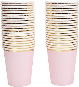Geeklife Pink Gold Paper Cups with Metallic Gold Border Disposable Paper Cups 9oz for Wedding,Par... | Amazon (US)