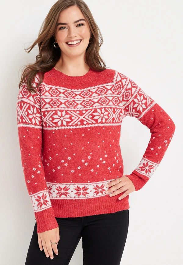 Red Snowflake Fair Isle Sweater | Maurices