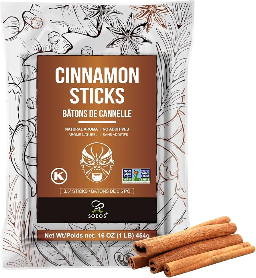 Soeos Cinnamon Sticks, 16 oz (454g), 3.5" Length, 100% Raw, Non-GMO, Kosher Certified, Whole Cinn... | Amazon (US)