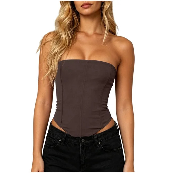 MYAOYINo Boundaries Ladies Seam Front Bandeau Top Strapless Asymmetrical Hem | Walmart (US)