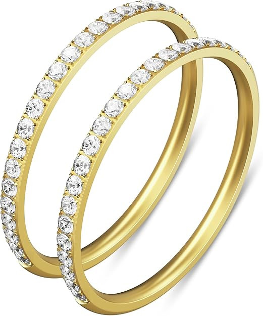 2-Pack 14K Gold Plated Stacking Rings for Oura Gen 4/Oura Gen 3, Cubic Zirconia Simulated Diamond... | Amazon (US)
