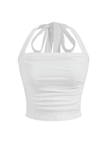 SOLY HUX Women's Ruched Halter Y2K Crop Tops Tie Back Sleeveless Slim Fit Cami Tops | Amazon (US)