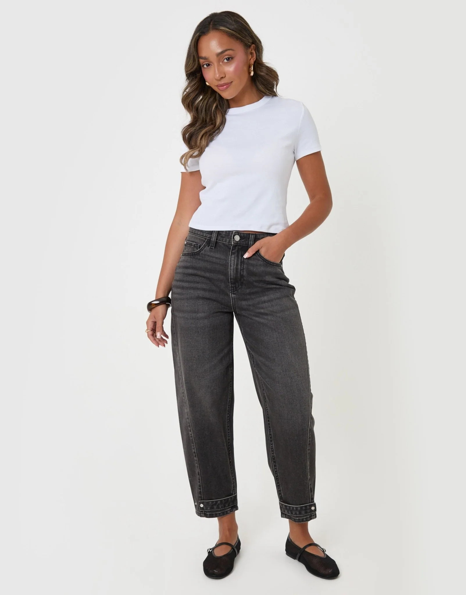 Threadbare Petite Barrel Leg Jeans in Black | Threadbare UK