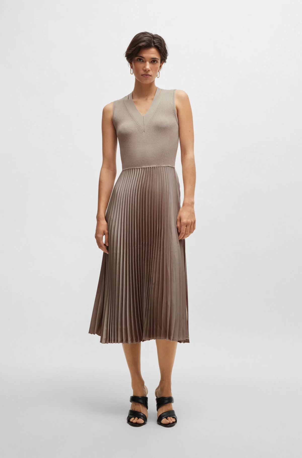 BOSS - Mixed-material dress with plissé skirt | Hugo Boss (US)