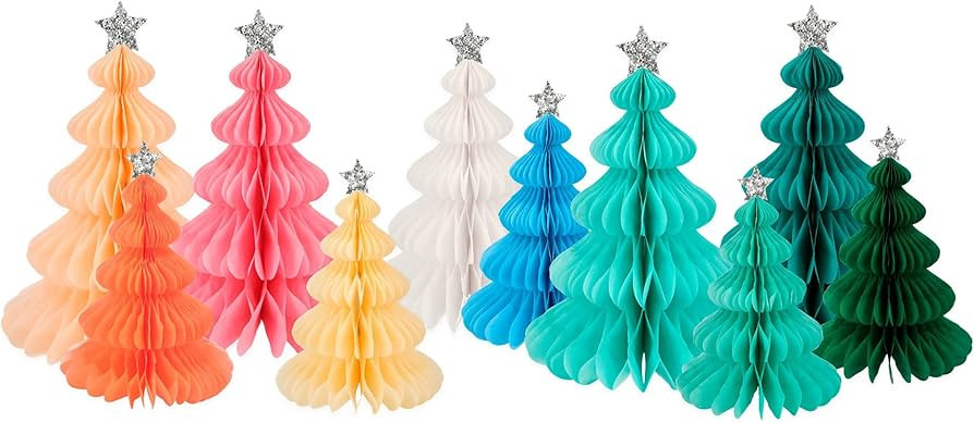 Meri Meri Rainbow Forest Honeycomb Christmas Decorations (Pack of 10), 3D Christmas Tree Table De... | Amazon (US)