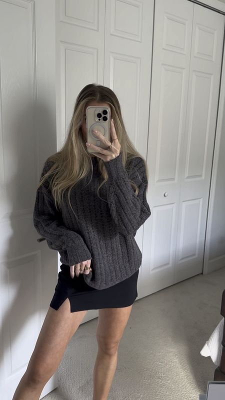 AE It Knit Skort. Black skort. Black skirt. AE Whoa So Cozy Waffle Sweater wearing size XS, charcoal.  #AEpartner #AEjeans @americaneagle American Eagle. American Eagle outfitters. Fall fashion. Winter fashion. Denim. Jeans. Wide leg baggy jeans. Loungewear.  #outfit #ootd #outfitoftheday #outfitofthenight #outfitvideo #coldweatheroutfits #nightoutoutfit #holidaystyle #holidayoutfit #whatiwore #style #outfitinspo #outfitideas

#LTKsalealert #LTKVideo #LTKfindsunder50
