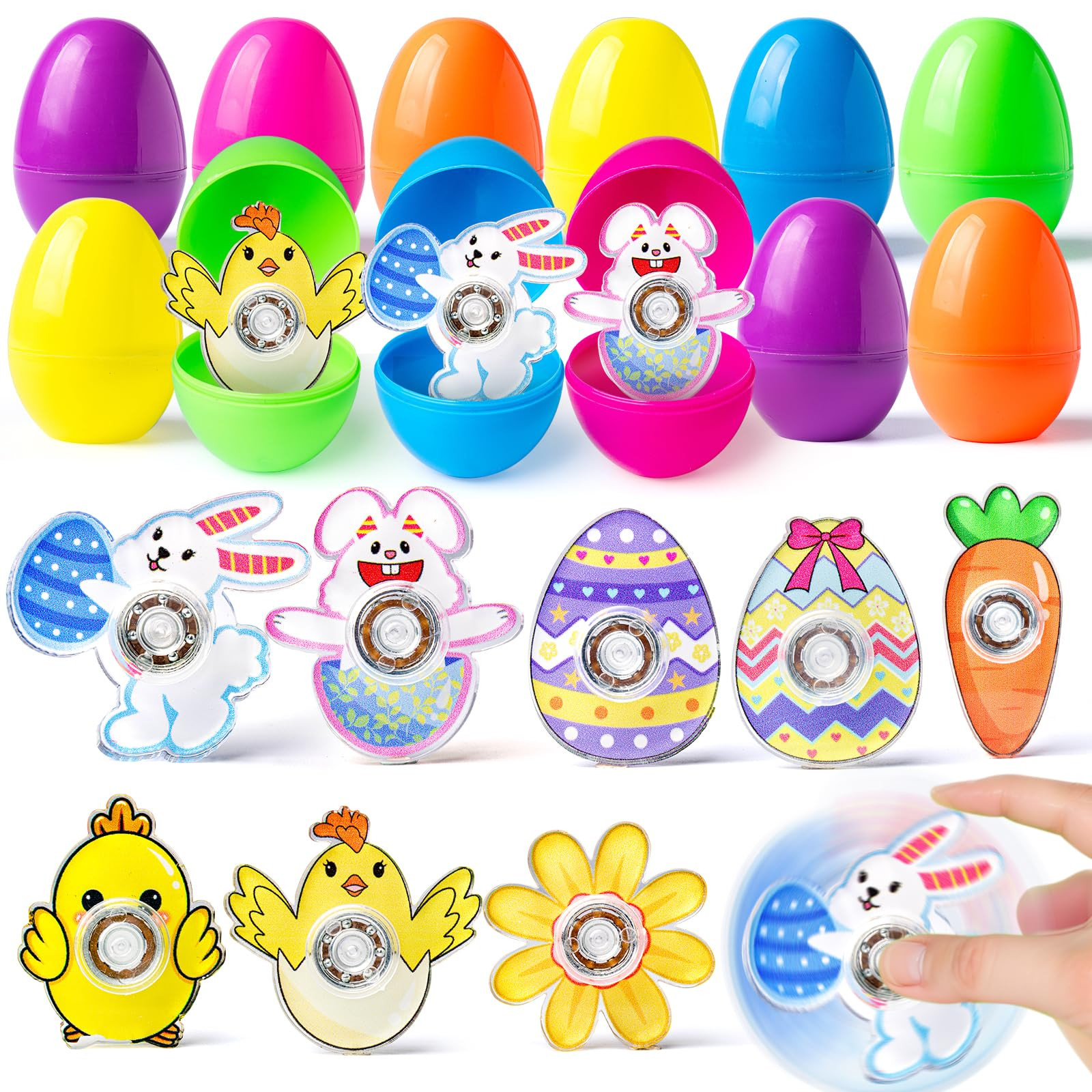 24 Pack Prefilled Easter Eggs with Fidget Spinners, Prefilled Easter Eggs with Toys for Easter Eg... | Amazon (US)