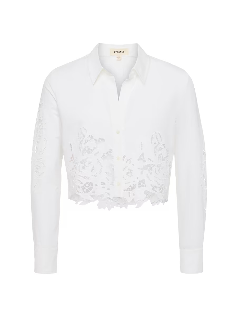 L'AGENCE Seychelle Guipure Lace Shirt | Saks Fifth Avenue | Saks Fifth Avenue