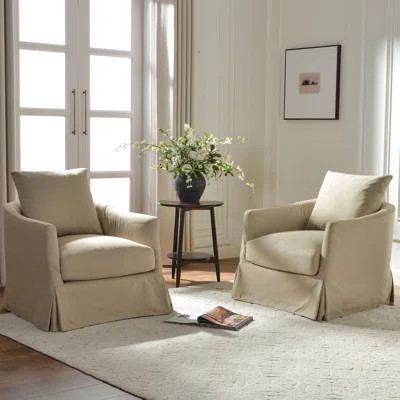 32" W Down Fill Upholstered Slipcover Swivel Barrel Chair with Pillow Back Set of 2 | Wayfair North America