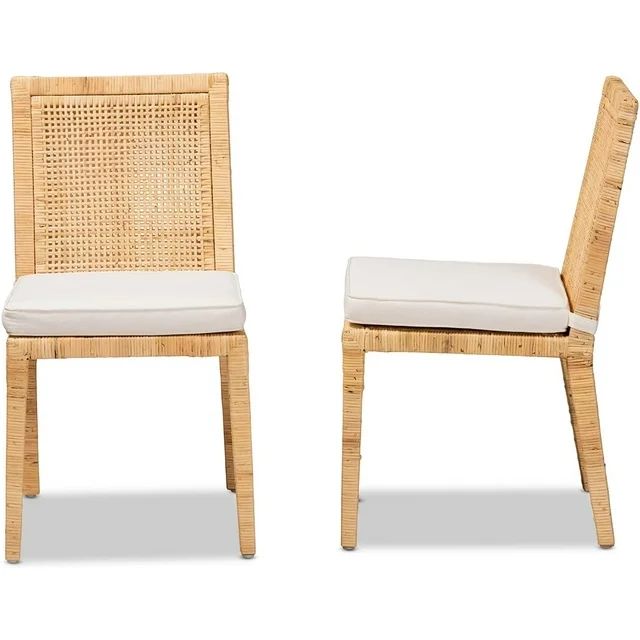 Sofia Modern and Contemporary Natural Finished Wood and Rattan 2-Piece Dining Chair Set | Walmart (US)