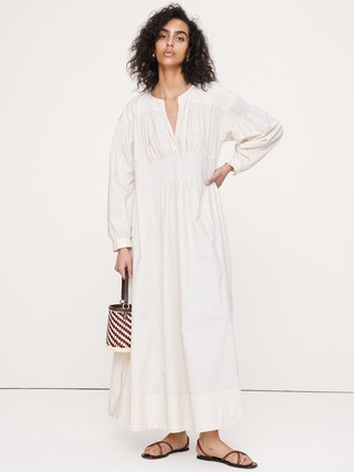 Smocked Cotton Poplin Maxi Dress | Banana Republic (US)