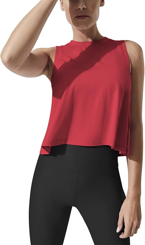 Mippo Crop Tops for Women Womens Workout Tops Flowy Cropped Tank Tops Athletic Shirts | Amazon (US)
