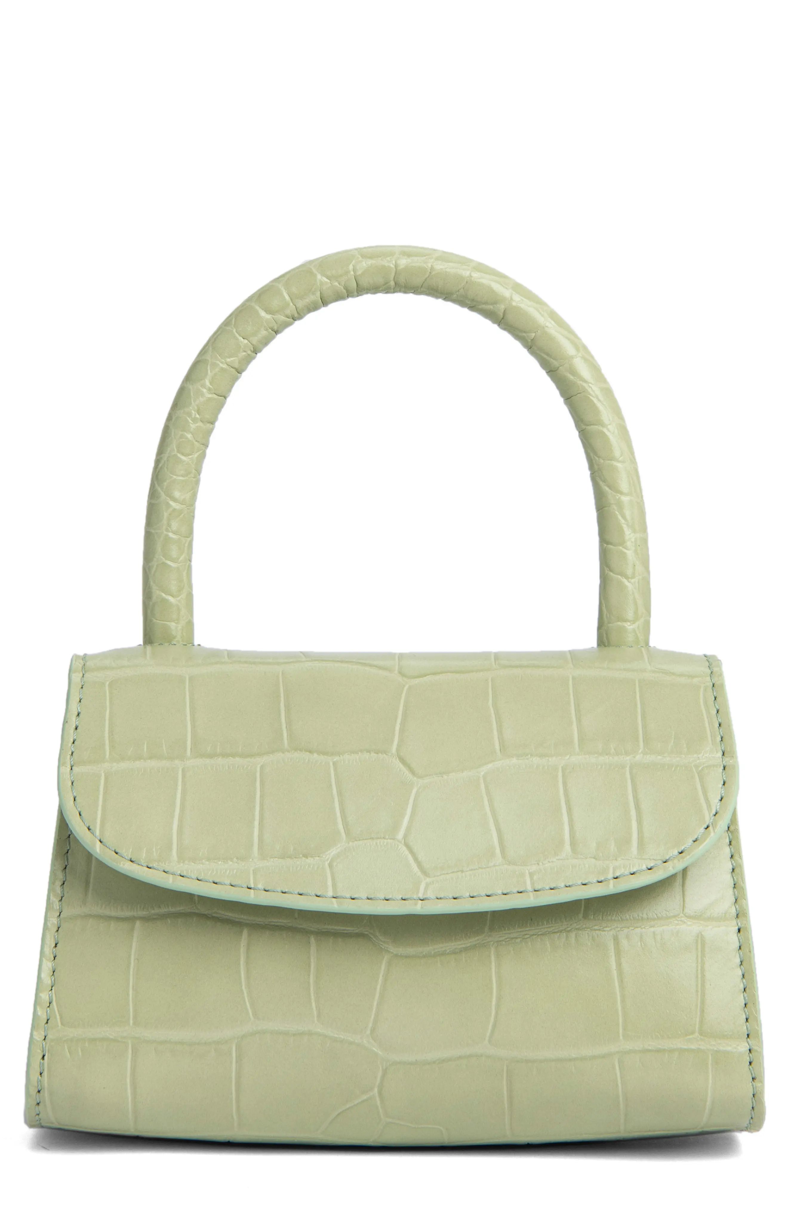 By Far Mini Croc Embossed Leather Top Handle Bag - Green | Nordstrom