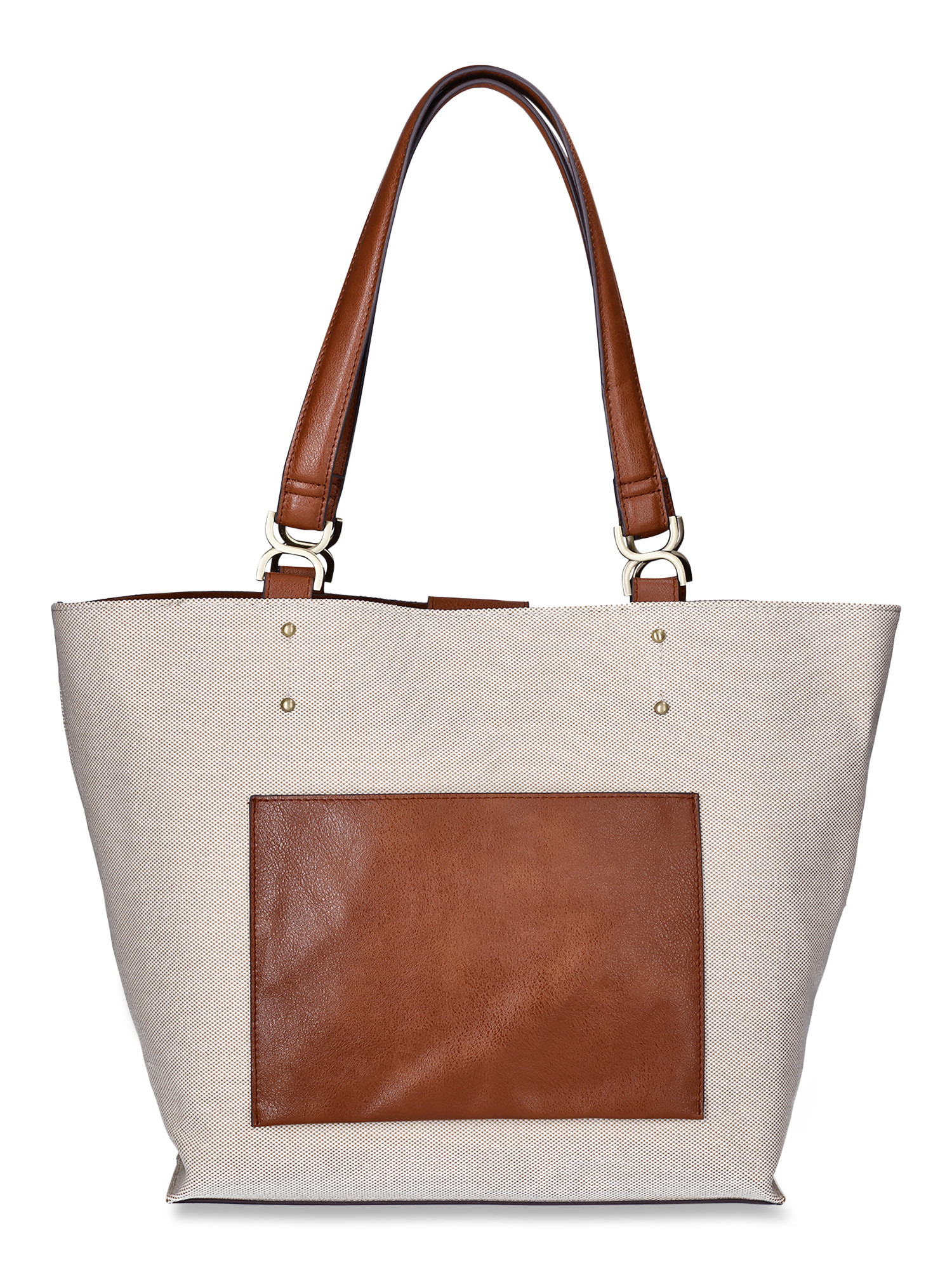 Time and Tru Women's Raya Canvas Tote Bag, Natural Cognac | Walmart (US)