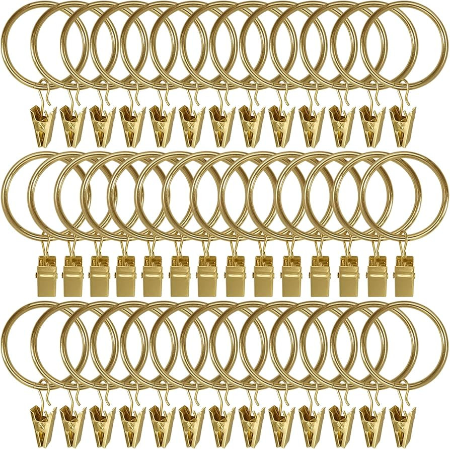 LLPJS 40 Pack Metal Curtain Rings with Clips, Curtain Clip Rings Hooks for Hanging Drapery Drapes... | Amazon (US)