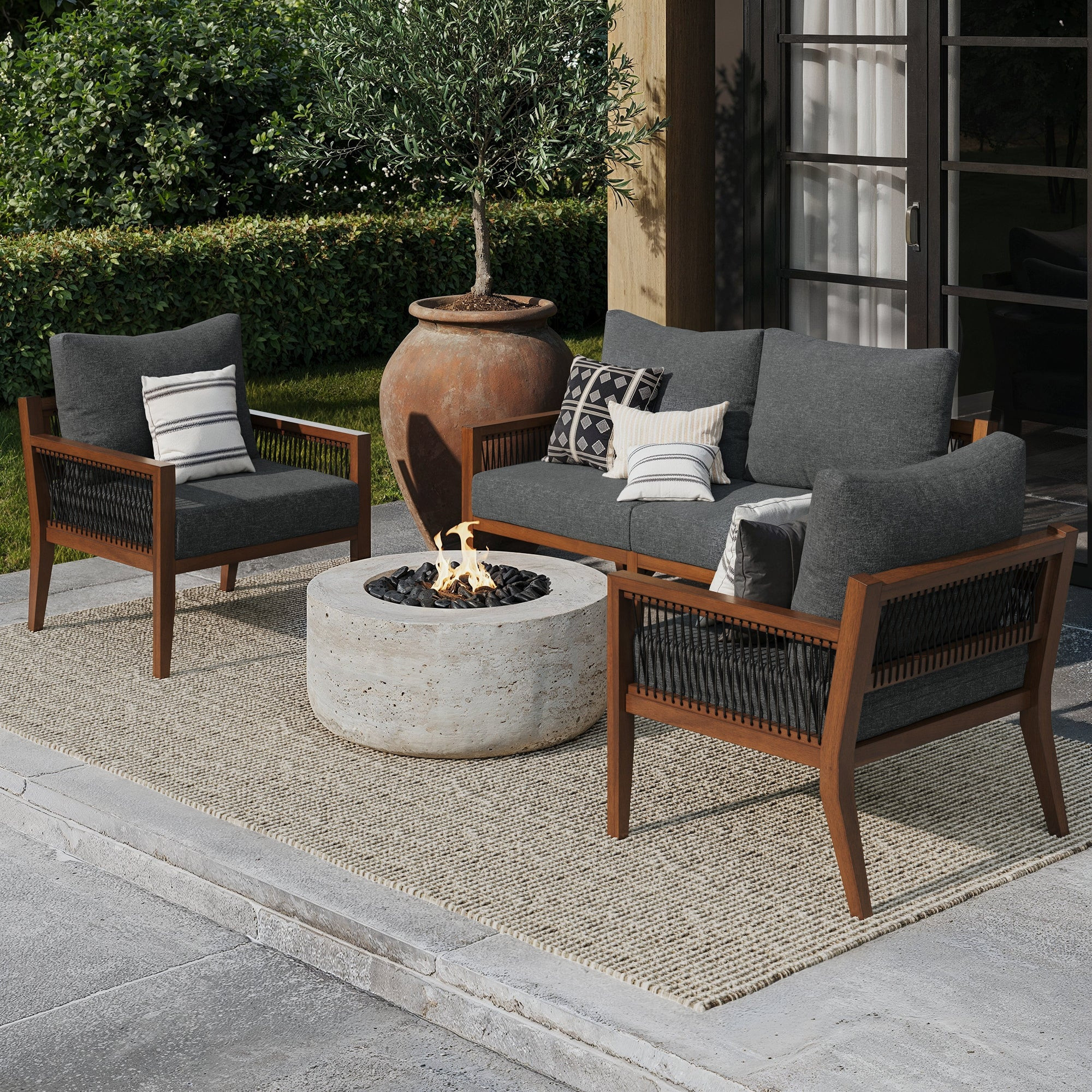 Outdoor 3 Piece Wood Patio Set Loveseat and Chairs | Nathan James