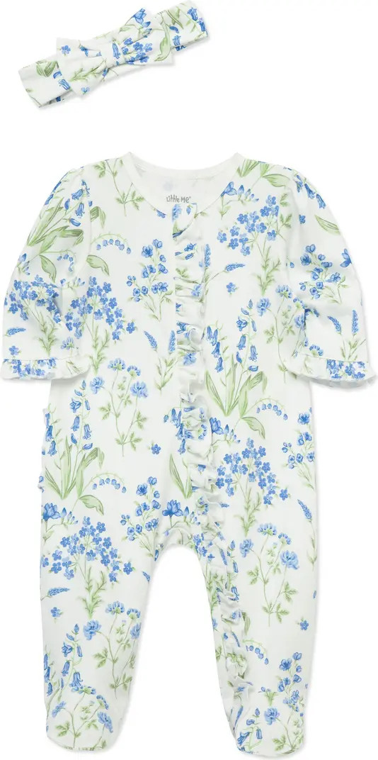 Little Me Floral Cotton Footie & Headband Set | Nordstrom | Nordstrom