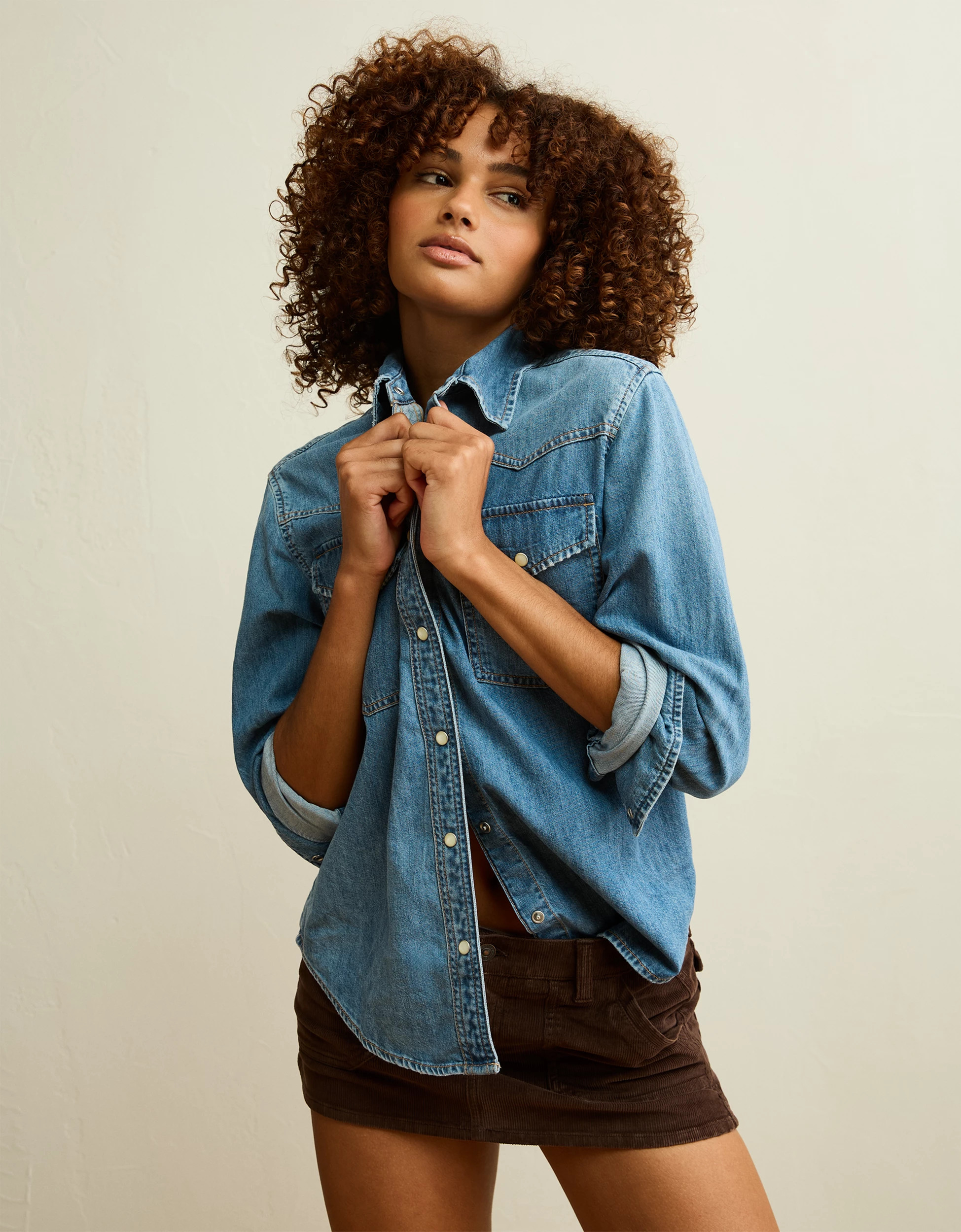 AE Throwback Denim Button-Up Shirt | American Eagle Outfitters (US & CA)