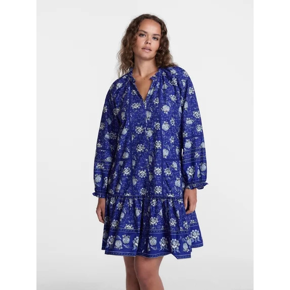 Scenario Women's and Women's Plus Tiered Hem Dress with Long Sleeves, Sizes XS-4X | Walmart (US)