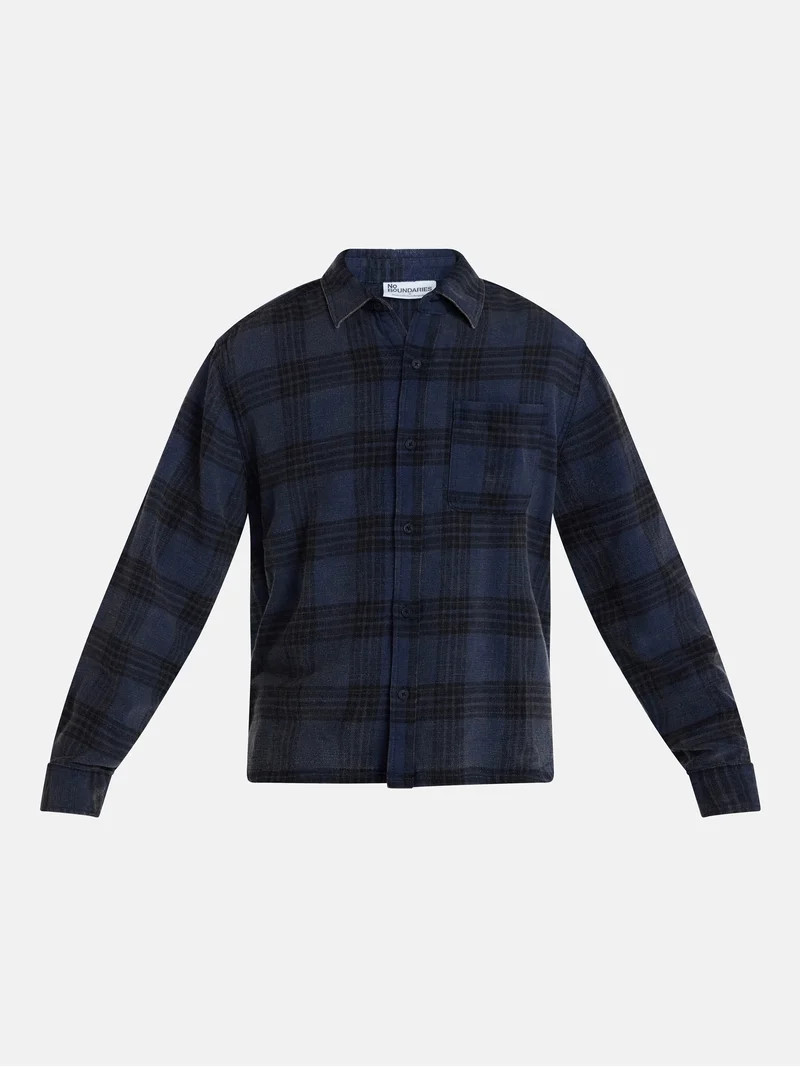 No Boundaries Boxy Fit Grunge Flannel Shirt with Long Sleeves, Men's XS-4XLT | Walmart (US)