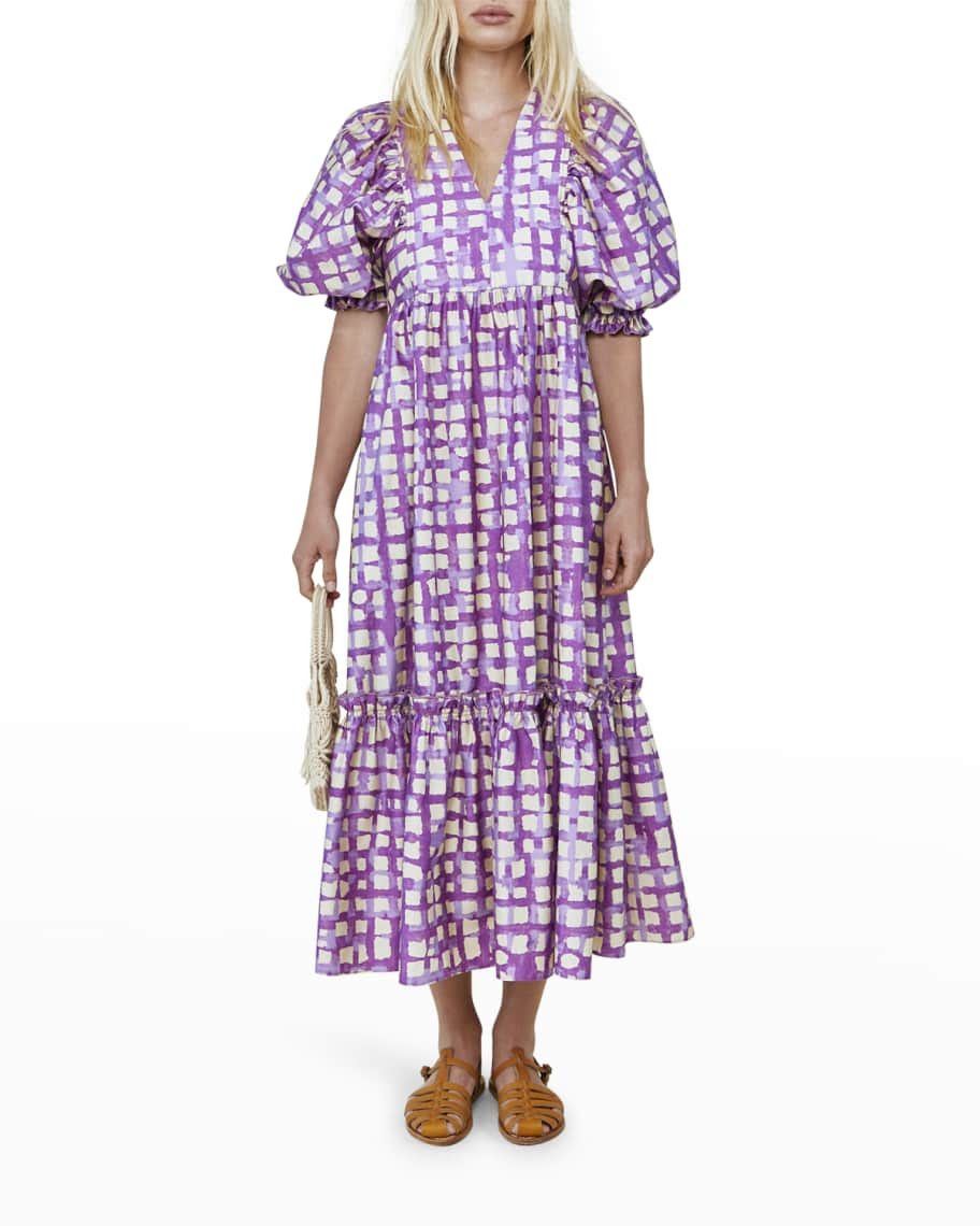Hunter Bell NYC Palmer Puff-Sleeve Printed Cotton Midi Dress | Neiman Marcus